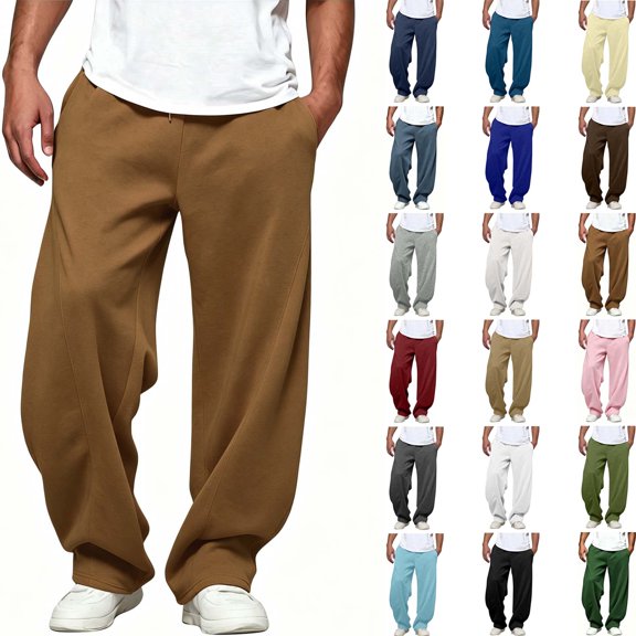 DYTTDG Men's Lightweight Full Length Lounge Pants, Elastic Drawstring Waist Relaxed Fit Solid Casual Trousers with Side Pockets for Summer Daily Loungewear