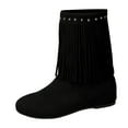thumbnail image 6 of Hidden Wedges Mid Calf Fringe Boots for Women Boho Winter Fall Studded Suede Round Toe Dress Cowgirl Booties Black Size 6.5, 6 of 7