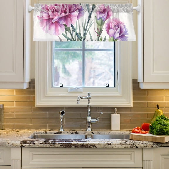 Carnation Flowers Curtain Valances Farmhouse Design Window Treatment Decor Blackout Rod Pocket for Windows Living Room Kitchen 54" x 18"