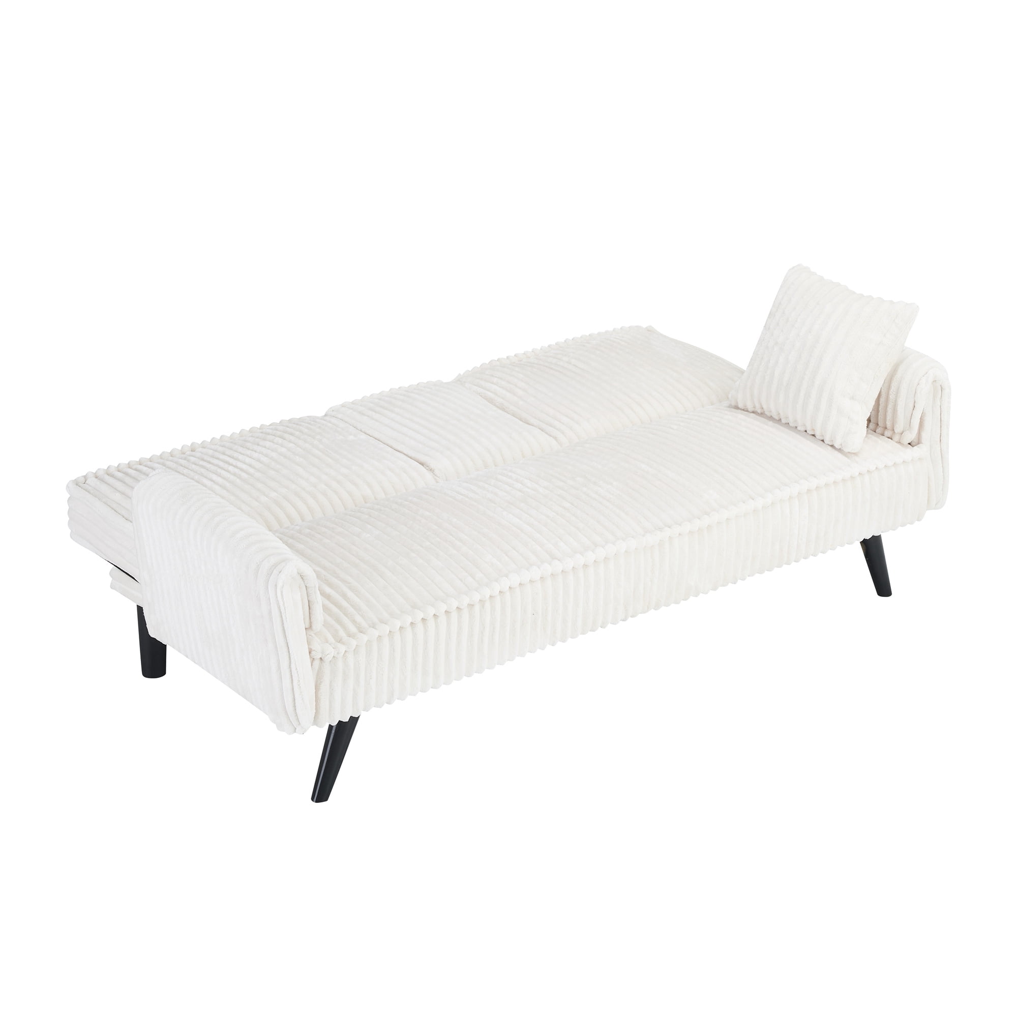 Aukfa Corduroy Futon Convertible Sofa Bed, 2 Cup Holders& Pillow, Straight-line Tufted, Beige
