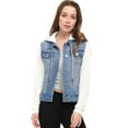 thumbnail image 3 of Día de San Patricio Chaqueta Vaquera Con Capucha Y Cordones En Capas Para Mujer Con Bolsillos Cielo azul XXX-Large, 3 of 5