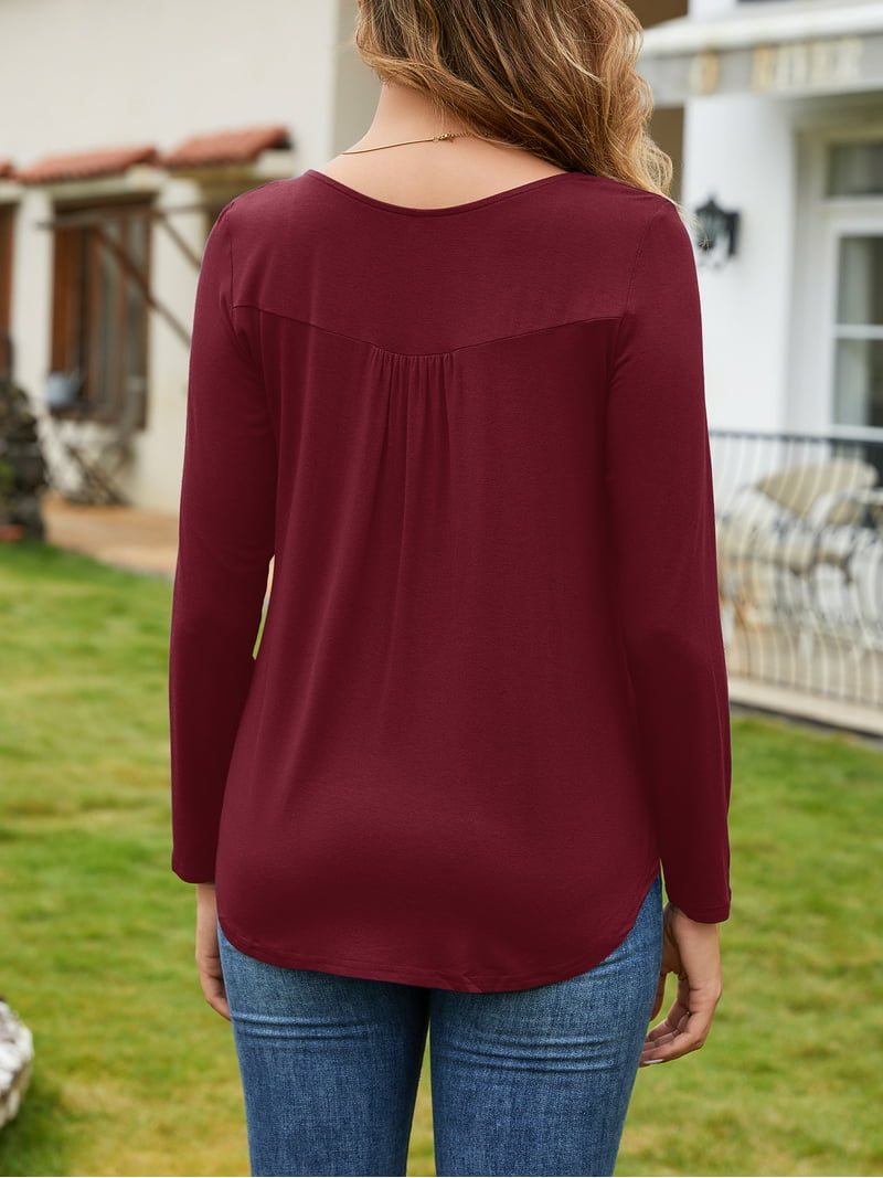 Fancyglim Women's Long Sleeve Henley Shirt, Flowy Tunic Tops, Soft