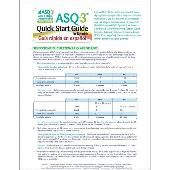 ASQ-3™ Quick Start Guide in Spanish (Other)