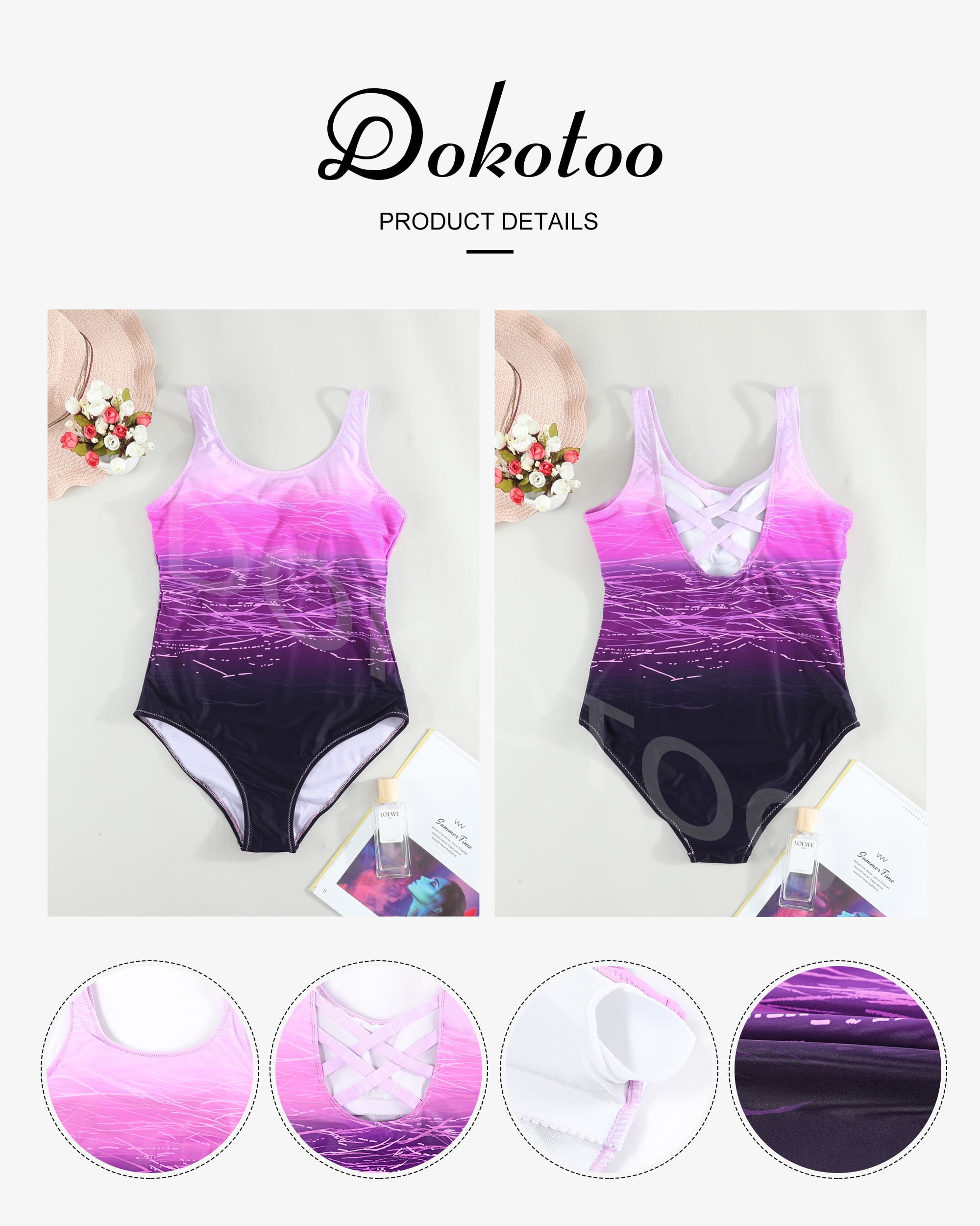 Dokotoo Womens One Piece Swimsuits Athletic Training Swimwear Bathing Suits  Size Large US 12-14