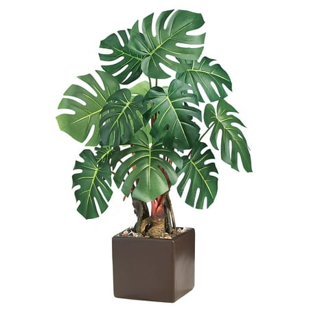 Faux Tabletops - Faux Philodendron Artifical Potted Plant with Ceramic Base, Tabletop 19