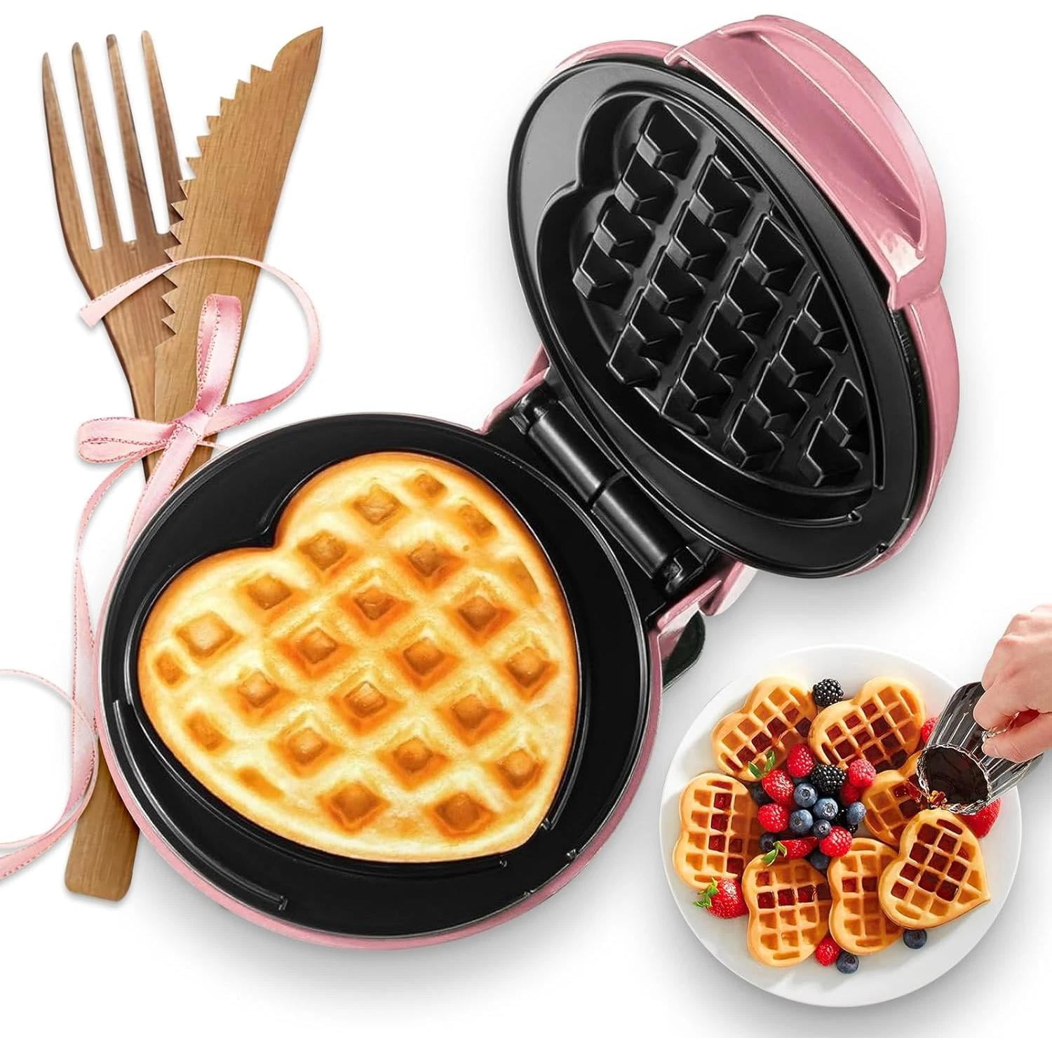 Mini Waffle Maker(Heart),Small Waffle Maker Keto,Mini Wafflera Iron for Kids Fam