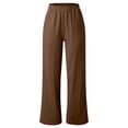 thumbnail image 6 of AHTJRT Women's Cotton Linen Pants Lightweight Solid Color Wide Leg Elastic Waist Trousers Casual Spring Summer Lounge Palazzo Pants Brown XL, 6 of 8