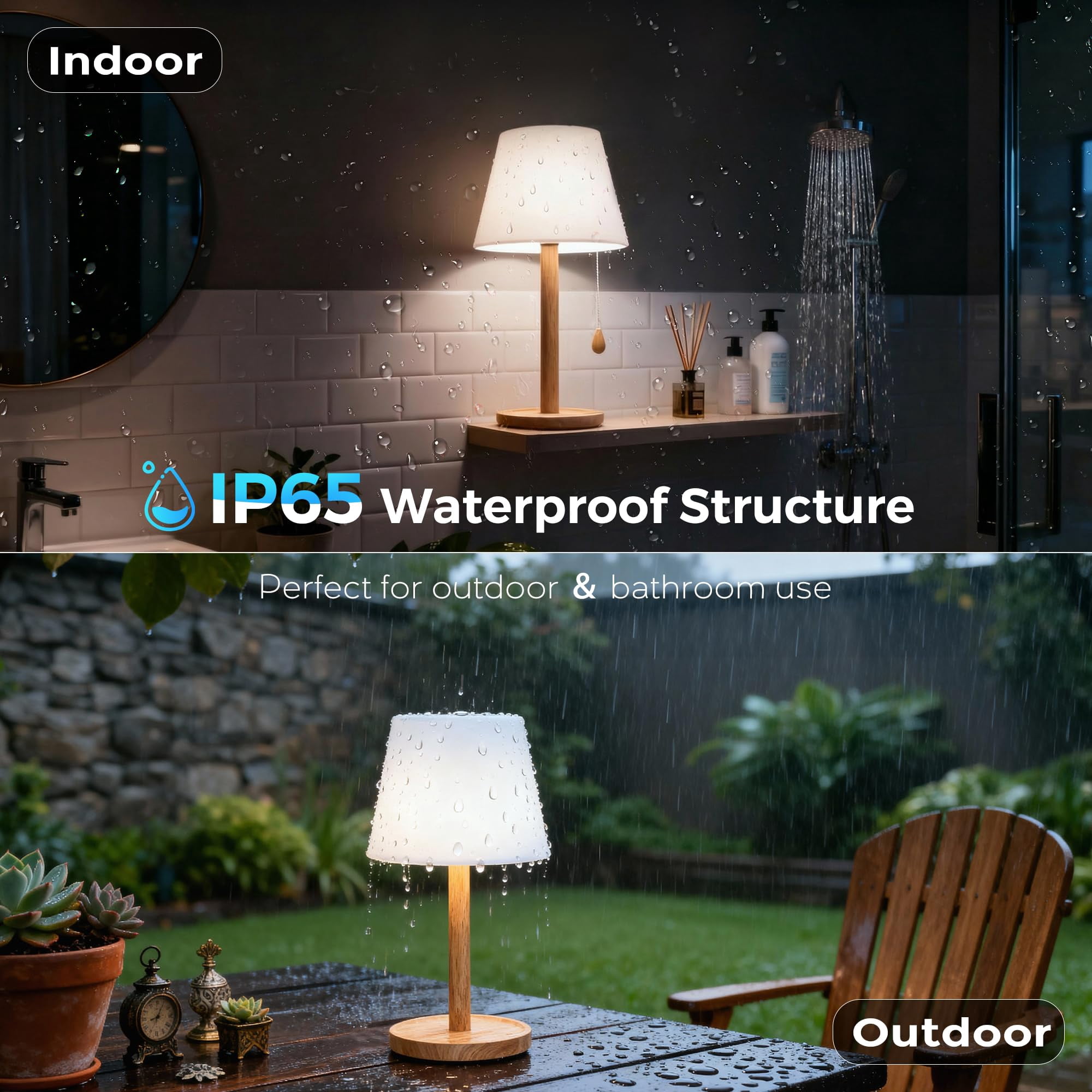 Cordless Shower Lamp Waterproof, Rechargeable Bathroom Lamp with 16 Color Changeable, Dimmable Table Lamp with Remote Control, LED Night Light for Inside Shower, Outdoor, Bedroom, Restaurant, Camping