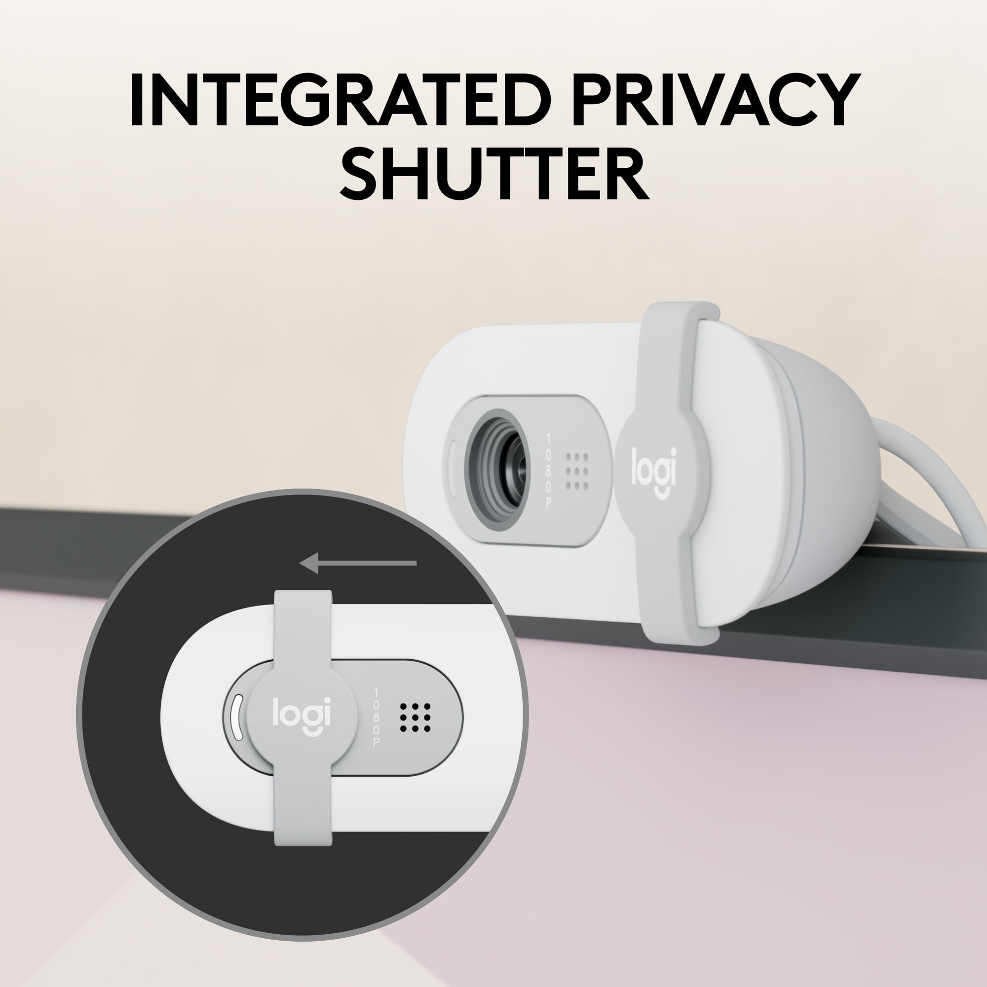 Logitech Brio 100 Full HD Webcam for Meetings and Streaming, Auto-Light Balance, Built-In Mic, Privacy Shutter, Off-white