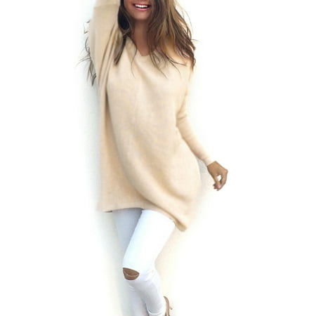 Solid Pullover Sweater - JOYFEEL Clearance Women Solid V-neck Sweatshirt Women Autumn Sweaters Long-sleeve Pullovers Winter Tops Loose Blouse for Women