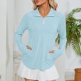 thumbnail image 6 of AherBiu Sunproof Tops for Women Lapel V Neck Long Sleeve Lightweight Workout Tops Stretch Summer Shirts, 6 of 9