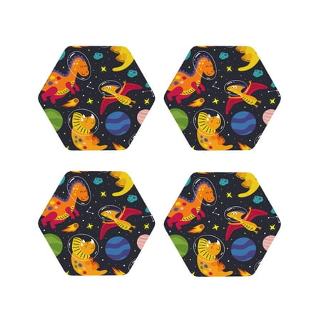 

Tideii Dinosaurs in Space for Leather Coasters 4 Pieces Anti-fouling and Anti-scalding Decorative Coasters Suitable for Restaurants Kitchens Coffee Shops-Hexagon