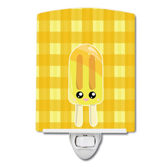 Caroline's Treasures BB7069CNL Ice Pop Popcicle Face Gingham Yellow Ceramic Night Light, 6x4x3", multicolor