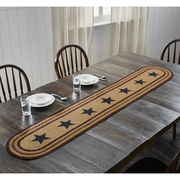 VHC Brands Potomac, Braided Jute Table Runner, Oval, Stars, Red Tan Blue, 13x72