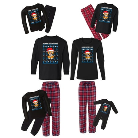 

Awkward Styles Family Christmas Pajamas Set Red Merry Kittymas Matching Sleepwear
