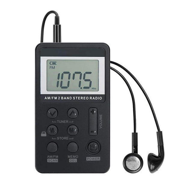 Radio de bolsillo portátil de doble banda AM/FM con pantalla digital, mini radio (negro)