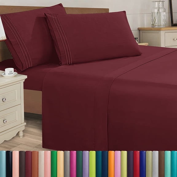 1500 Series Queen Sheet Set - Deep Pocket, Wrinkle & Fade Resistant, Silky Microfiber Bedding, 4-Piece, Luxurious & Breathable - Queen, Burgundy