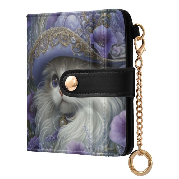 Qxltty Gorgeous Persian Cat Ladies Wallet Rfid Slim Thin Compact Credit Card Women Wallet Zipper Coin Pocket and ID Window for Female Gifts