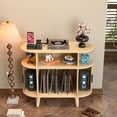thumbnail image 5 of Record Player Stand, Mid Century Modern Record Storage Cabinet with Charging Station & USB Ports, Vinyl Storage, Oak, 5 of 8