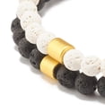 thumbnail image 4 of 2Pc 2 Style Natural Lava Rock Round Beaded Stretch Bracelets Set with Column Hematite Oil Diffuser Power Stone Jewelry Inner Diameter 2~2-3/8 inch, 4 of 7