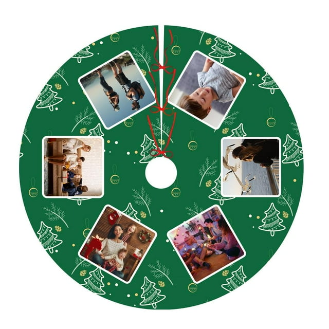 Personalized Christmas Tree Skirt with Photo, Custom Family Face Picture Christmas Tree Skirt for Xmas Party Winter Decorations Gift
