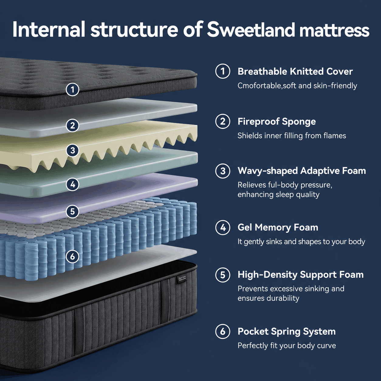Sweetland 12" Queen Mattress in a Box, Hybrid Memory Foam with Individually Pocketed Coils, Medium Firm Pressure Relief
