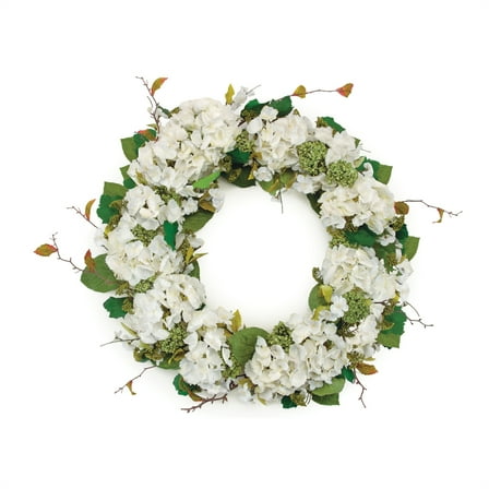 Melrose Hydrangea and Sedum Artificial Spring Floral Wreath -  32" - White and Green