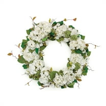 Melrose Hydrangea and Sedum Artificial Spring Floral Wreath - 32" - White and Green