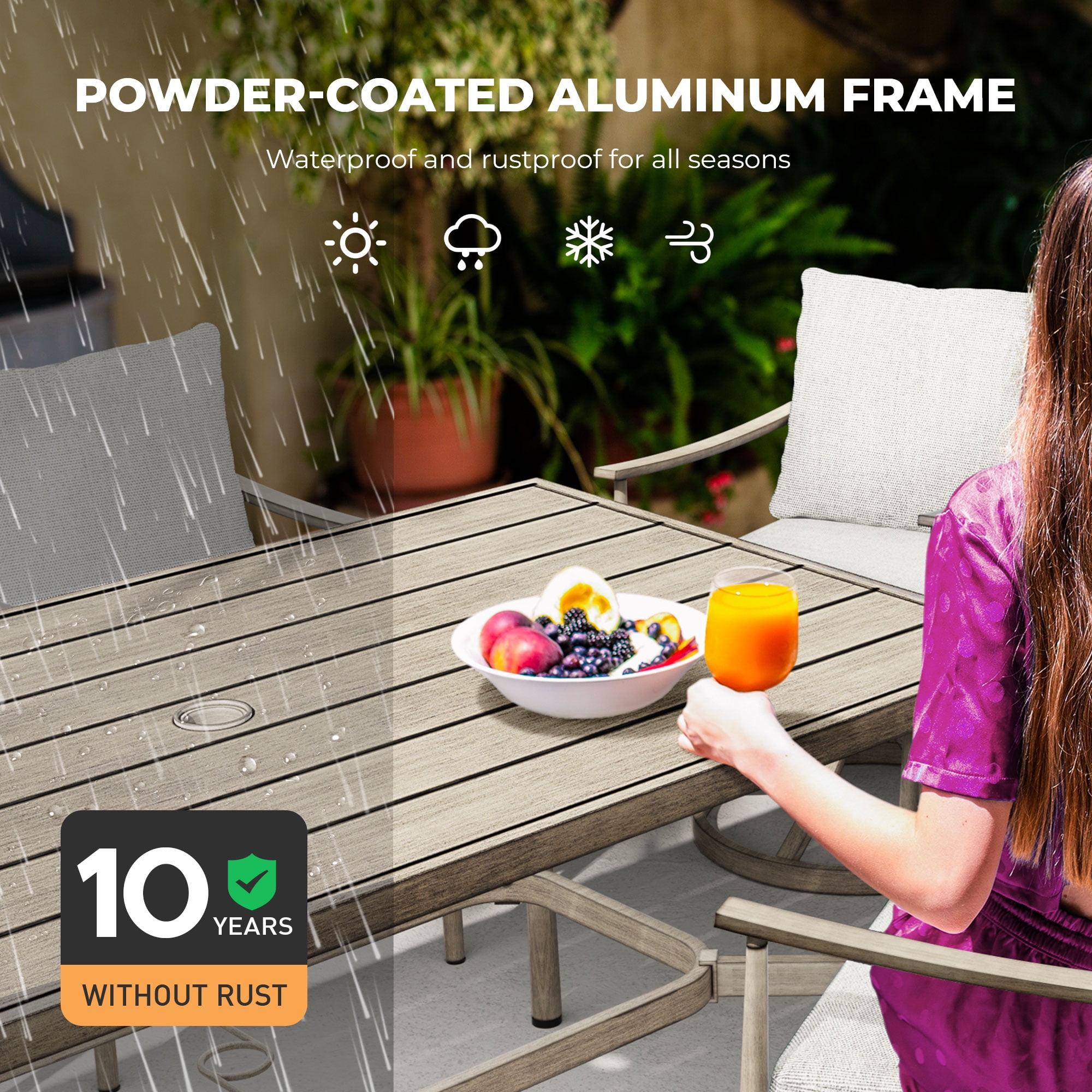 HAPPATIO 7-Piece Outdoor Dining Set for 6, Aluminum Patio Dining Setcludes 6 Swivel Dining Chairs and 1 Large Rectangular Table with Umbrella Hole, Patio Furniture Set for Lawn, Porch, Grey