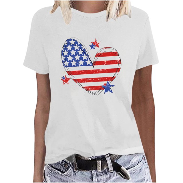 Hauts d'Été Grande Taille pour Femmes T-Shirts Graphiques Cœur Col Rond Manches Courtes Chemises Décontractées Amples Blouses Cadeaux pour Femmes