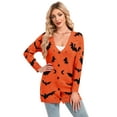 thumbnail image 3 of Halloween Sweaters for Women V Neck Open Front Button Down Cardigan Bat Printed Long Sleeve Mid Length Cardigans Alsol Lamesa, 3 of 6