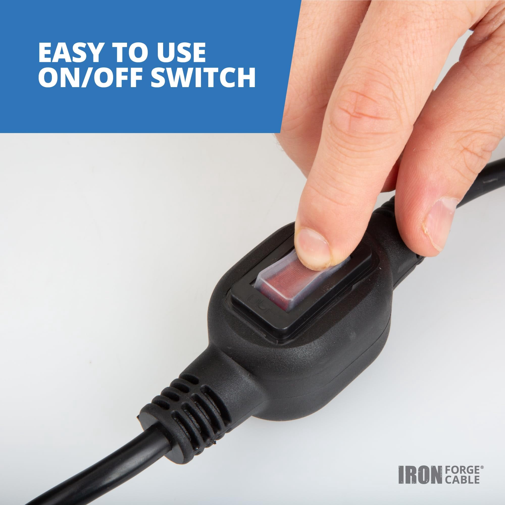 Iron Forge Cable 16 AWG Power Cord Replacement 10 ft with IP65 Waterproof Inline On Off Switch - Black Power Cord 3 Prong, SJTW, NEMA 5-15P, 10 AMP