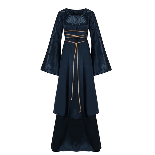 Vestido Retro de Vestido Renacentista Medieval Cosplay Mujeres de Vestimenta Casual Fiesta de Manga Larga Vestido de Cosplay Gótico Sólido Odeerbi ODB112704