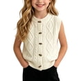 thumbnail image 5 of Xdegoge Girls Cable Knit Sweater Vest Sleeveless Button Down Cardigan Crewneck Waistcoat Fall Winter Warm Layering Tops for Kids Casual School Everyday Wear, 5 of 9