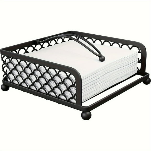 ZHUYING Elegant Flat Paper Napkin Holder With Dispenser Arm - Black Napkin Holder For Table, Kitchen, Countertop, And Outdoor Table