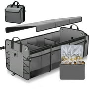 Car trunk storage box waterproof foldable trunk storage with Insulated Leakproof Cooler Bag (premium gray)
