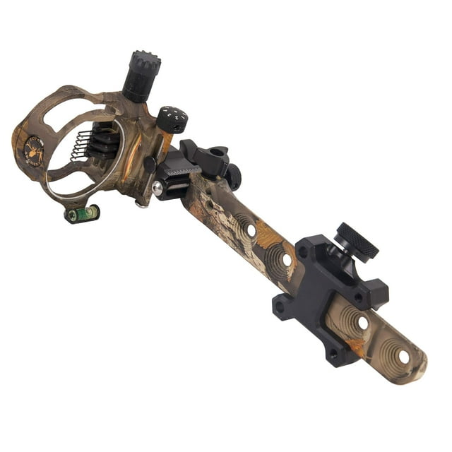 TOPOINT ARCHERY CNC Aluminum 5/7 Pin .019" Tool-Less Bow Sight with Micro Adjust Detachable Bracket LED Sight Light for Left/Right Hand (PRO 7 PINS, CAMO)