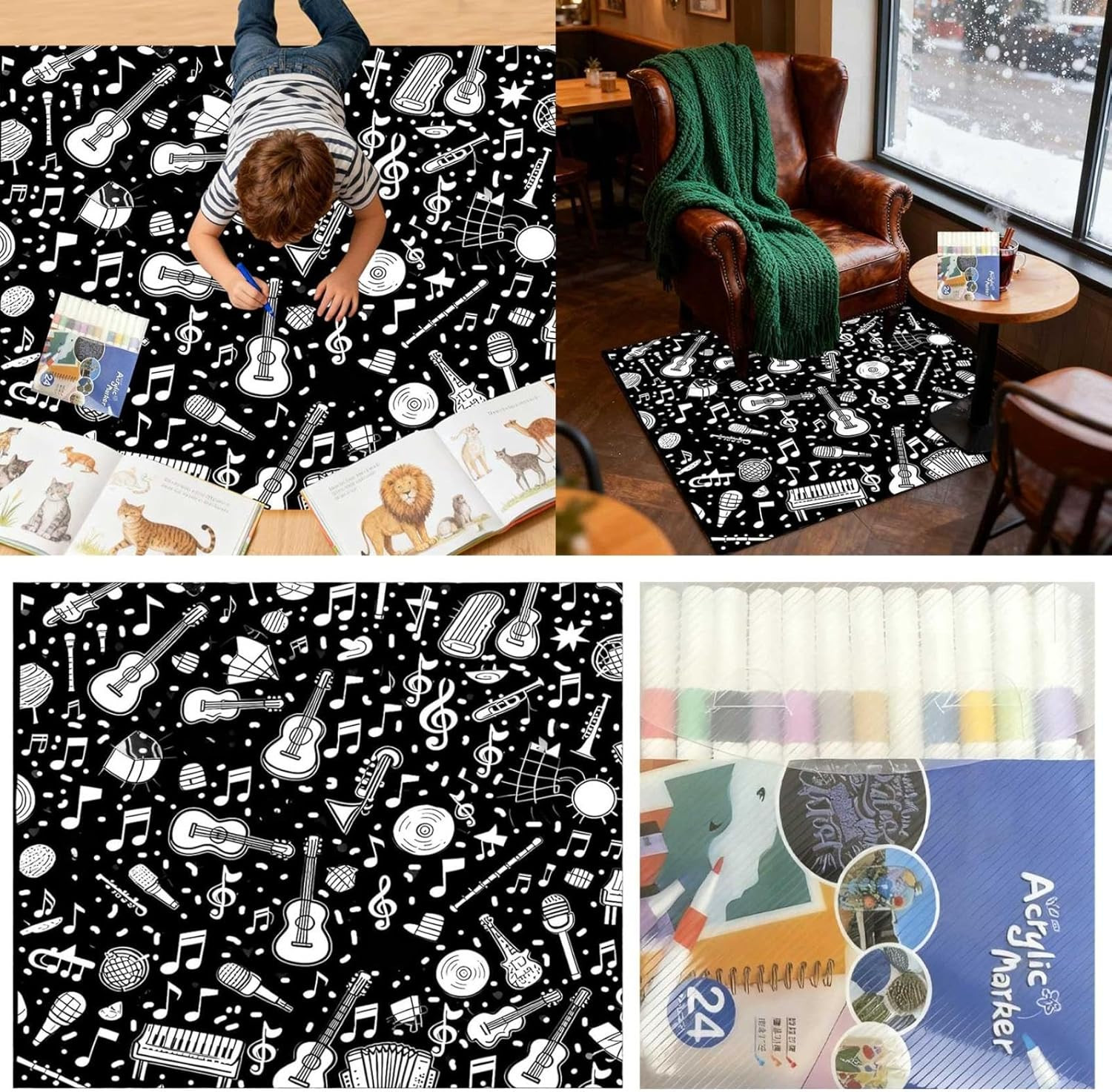 DIY Coloring Blanket with Markers, Color Your Own Blankets, Washable DIY Colorings Blanket Kits, You Can Color Fuzzy Velvet, Creative DIY Colorings Blankets for Adults, Musical instrument