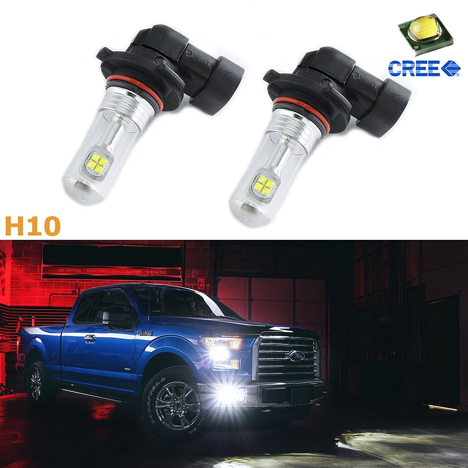 1Pc White 9005 HB3 9045 60W Projector Fog Driving Light Led Foglight for Ford 