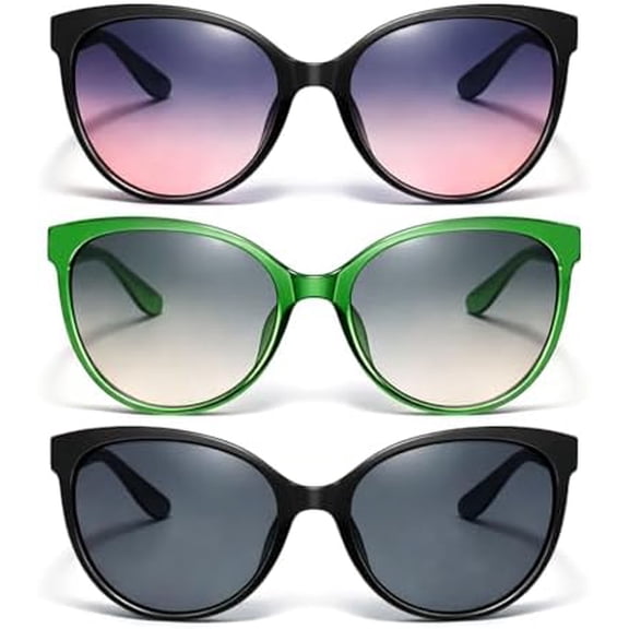 3 Pack Fashion Sunglasses Women Cat Eye Frame Trendy Retro Style Driving Travel Beach Party