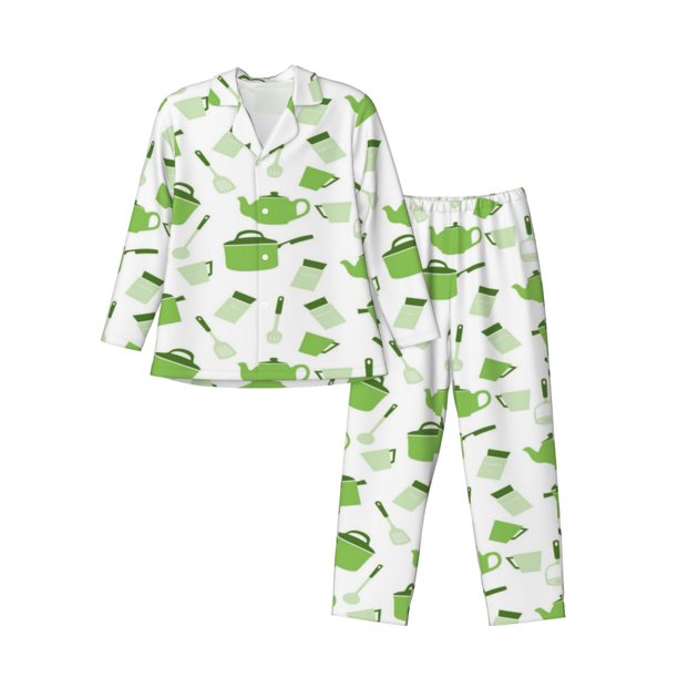 Fotbe Kitchen Utensiles Cooking Pots Pijama de Hombre con Estampado de Manga Larga, Conjunto de 2 Piezas, Ropa de Dormir Suave y Cómoda con Bolsillos-Medium