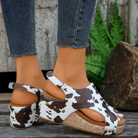 

Josdec Women s Sandals Casual Slip-on Sandals Imitation Wood Wedges Sandals on Clearance
