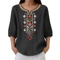 thumbnail image 4 of Kelon Womens Summer Short Sleeve V Neck Linen Cotton Summer Outfits 2026 Fashion Clothing Blouses, XL, 4 of 9