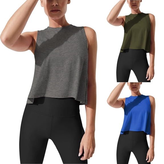 Women's Cropped Tank Top, Lightweight Breathable Sleeveless Athletic Shirts, Fitness Crop Top for Women, Racerback Sports Short Top for Yoga, Workout, Gym and Running-Blue