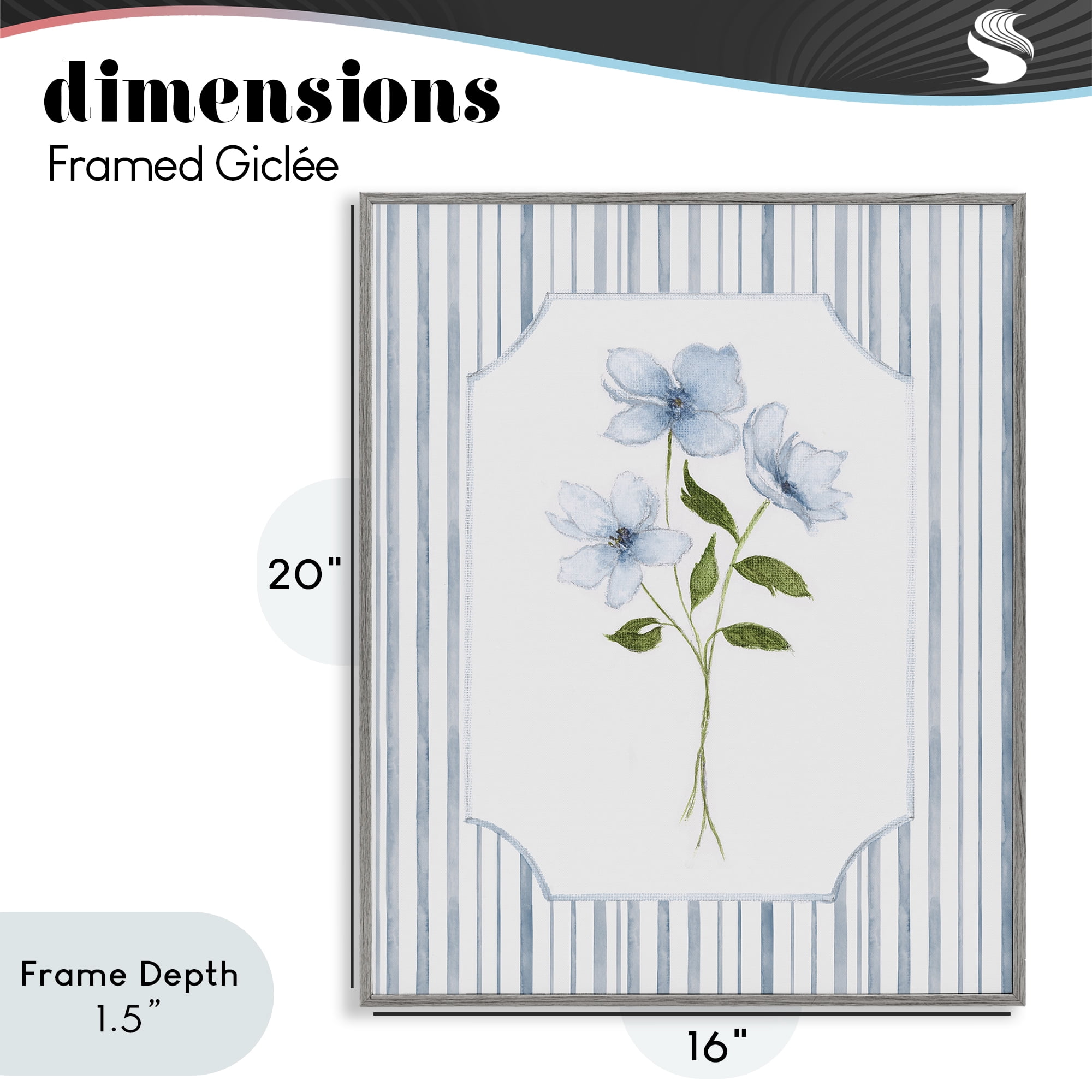 Stupell Industries Soft Blooms & Stripes Gray Framed Giclee Art, design by Tava Studios
