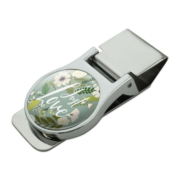 Just Love Wedding Engagement Flowers Satin Chrome Plated Metal Money Clip