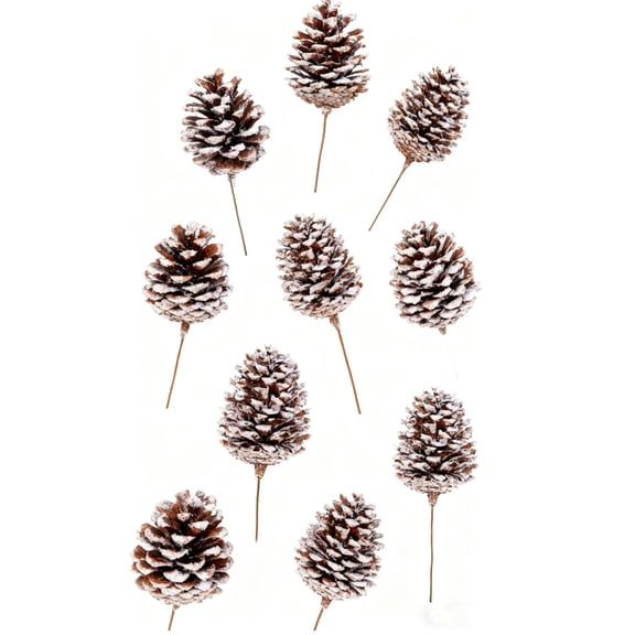 10Pcs Christmas Pine Cones Decorations Picks, 4.5inch Frosted Snow Pine Cones for Christmas Tree, Garland Wreath Ornaments Home Decorating Pinecones Winter Holidays