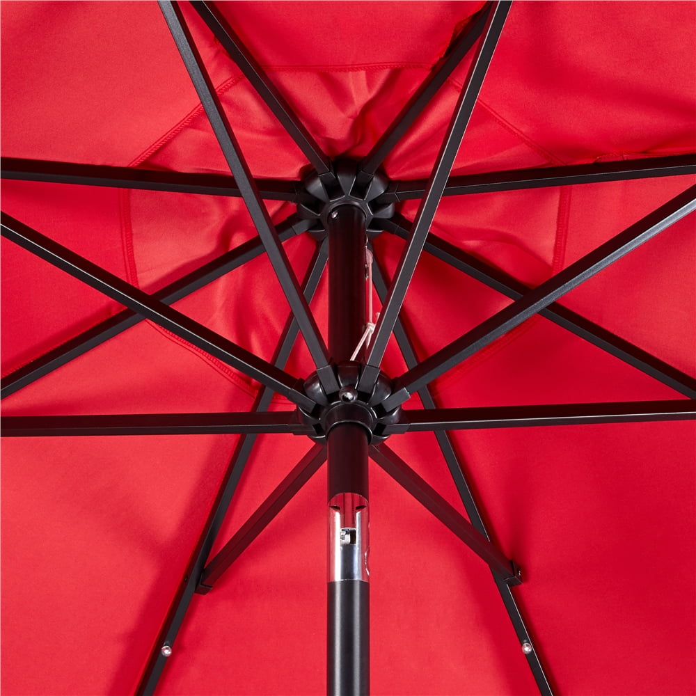 Renwick 96" Red Solid Print Octagon Market Patio Umbrellas, LED Lights
