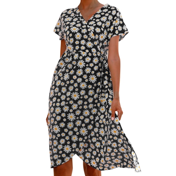 Timuspo Vestido De Verano Midi Para Mujer Con Cuello En V, Halter, Volantes, Floral, Sin Mangas, Bohemio, Hasta La Rodilla Para Fiesta Con 2