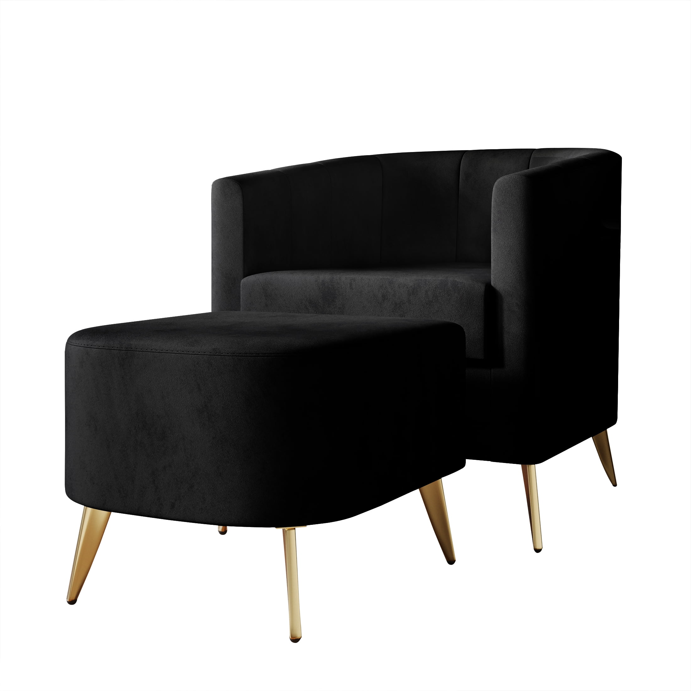 Castle Place Modern Upholstered Velvet Accent Chair with Stool, Black